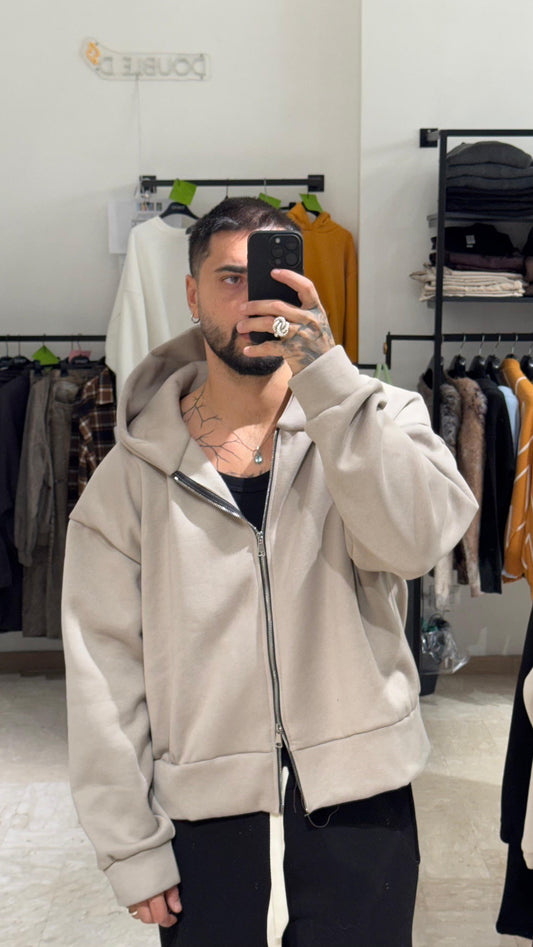 FELPA CROP SABBIA CON DOPPIA ZIP