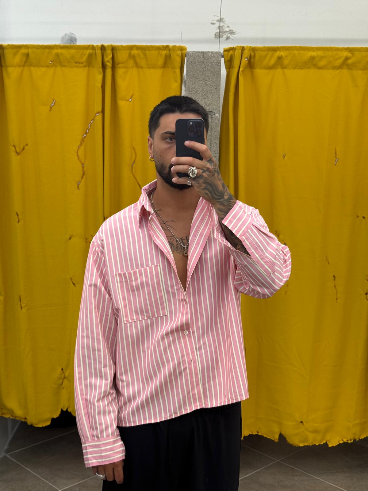 CAMICIA ROSA CON RIGHE VERDE/BIANCHE