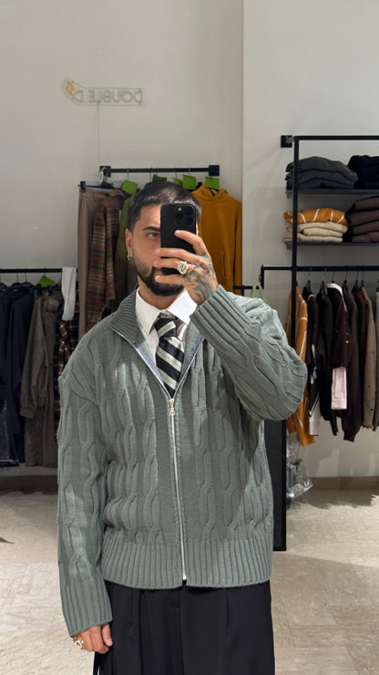 MAGLIONE GRIGIO INTRECCIATO CON ZIP