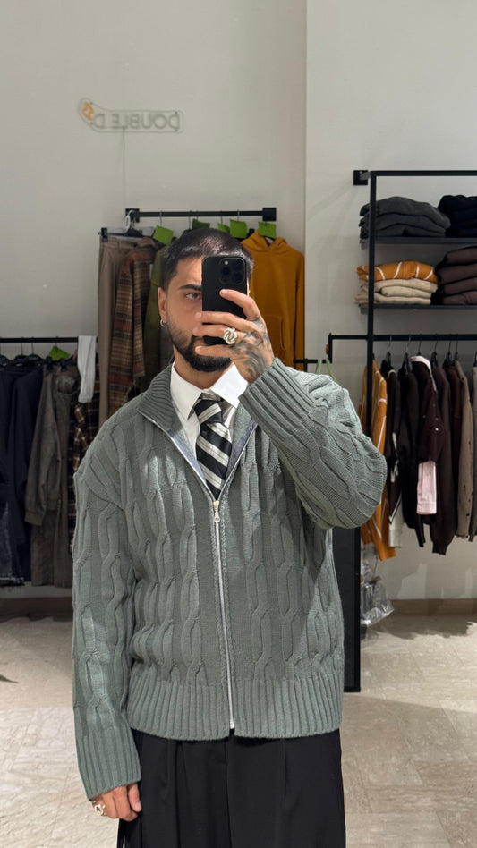 MAGLIONE GRIGIO INTRECCIATO CON ZIP