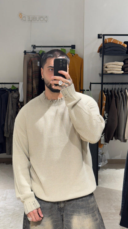 MAGLIONE BEIGE SFRANGIATO