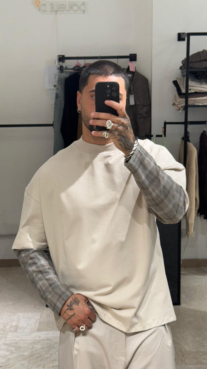 LONG SLEEVE BEIGE CON MANICA A QUADRI