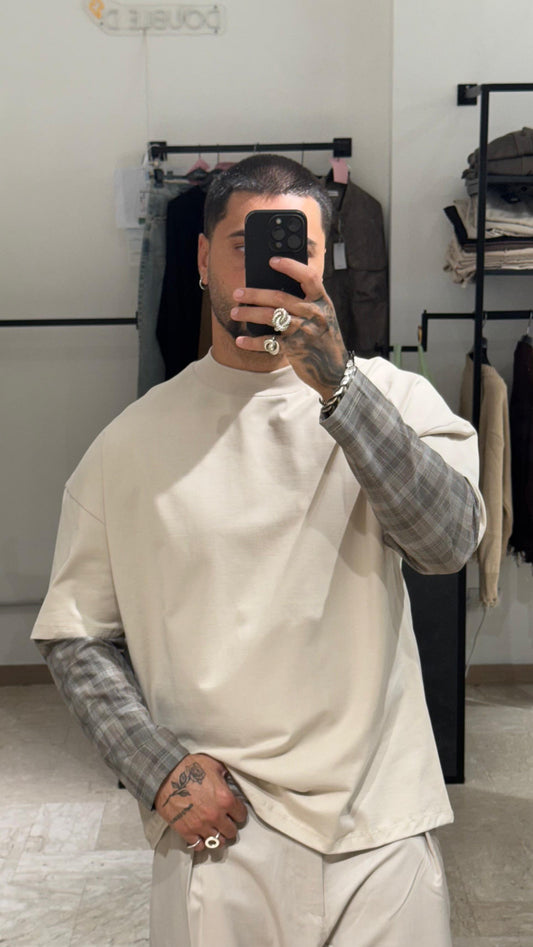 LONG SLEEVE BEIGE CON MANICA A QUADRI