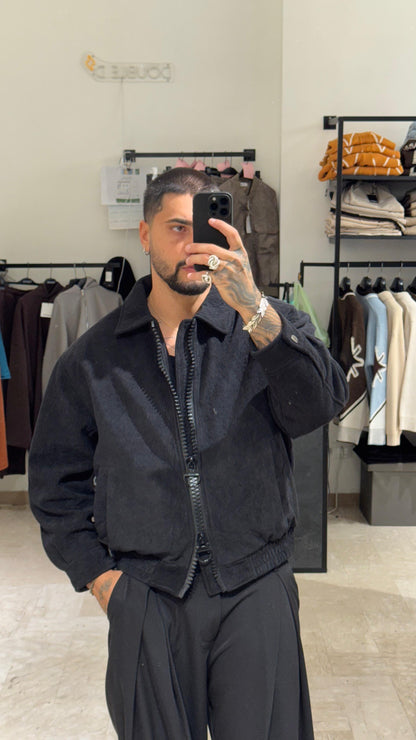 JACKET NERO CROP SCAMOSCIATO
