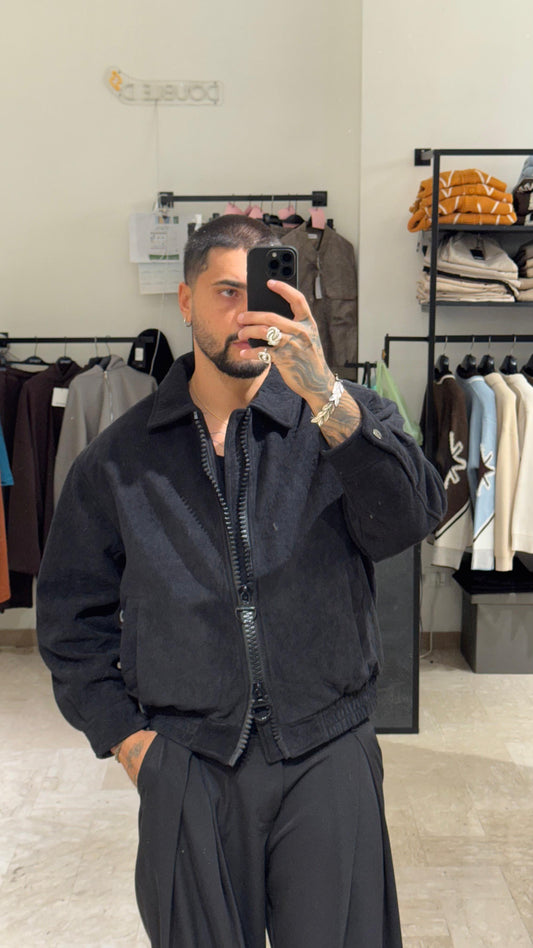 JACKET NERO CROP SCAMOSCIATO