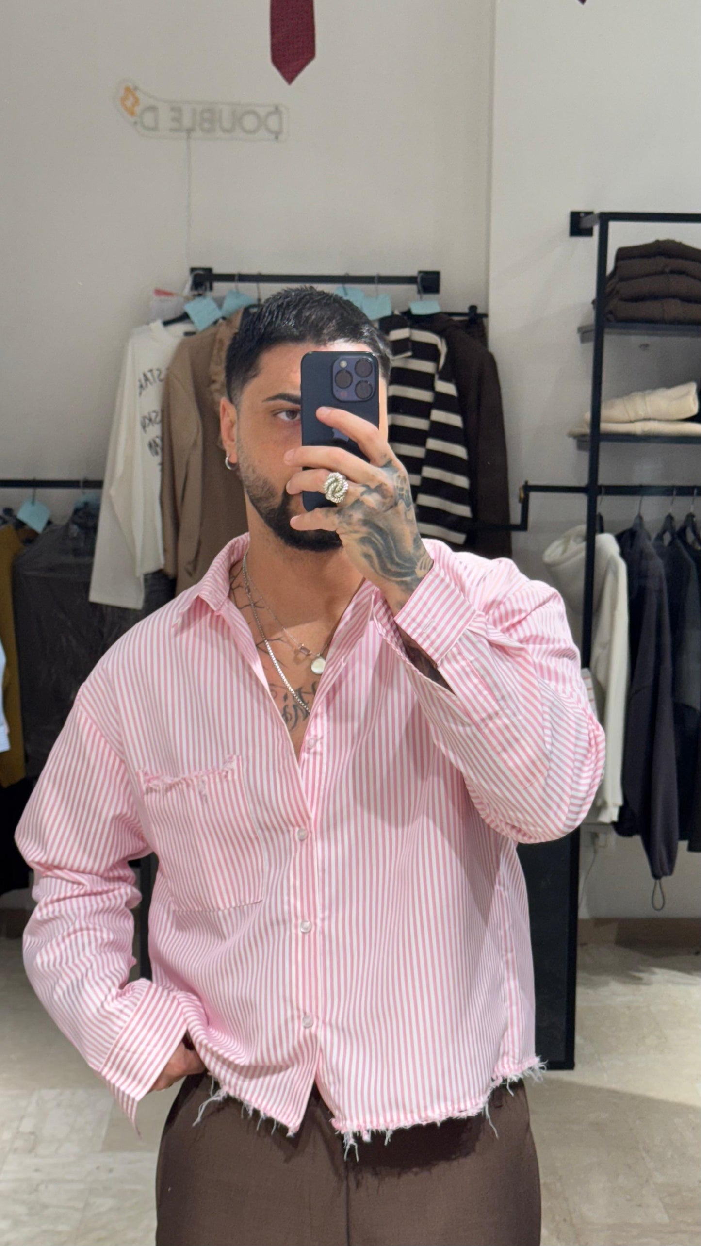 CAMICIA RIGHE ROSA CROP/OVER