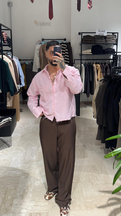 CAMICIA RIGHE ROSA CROP/OVER