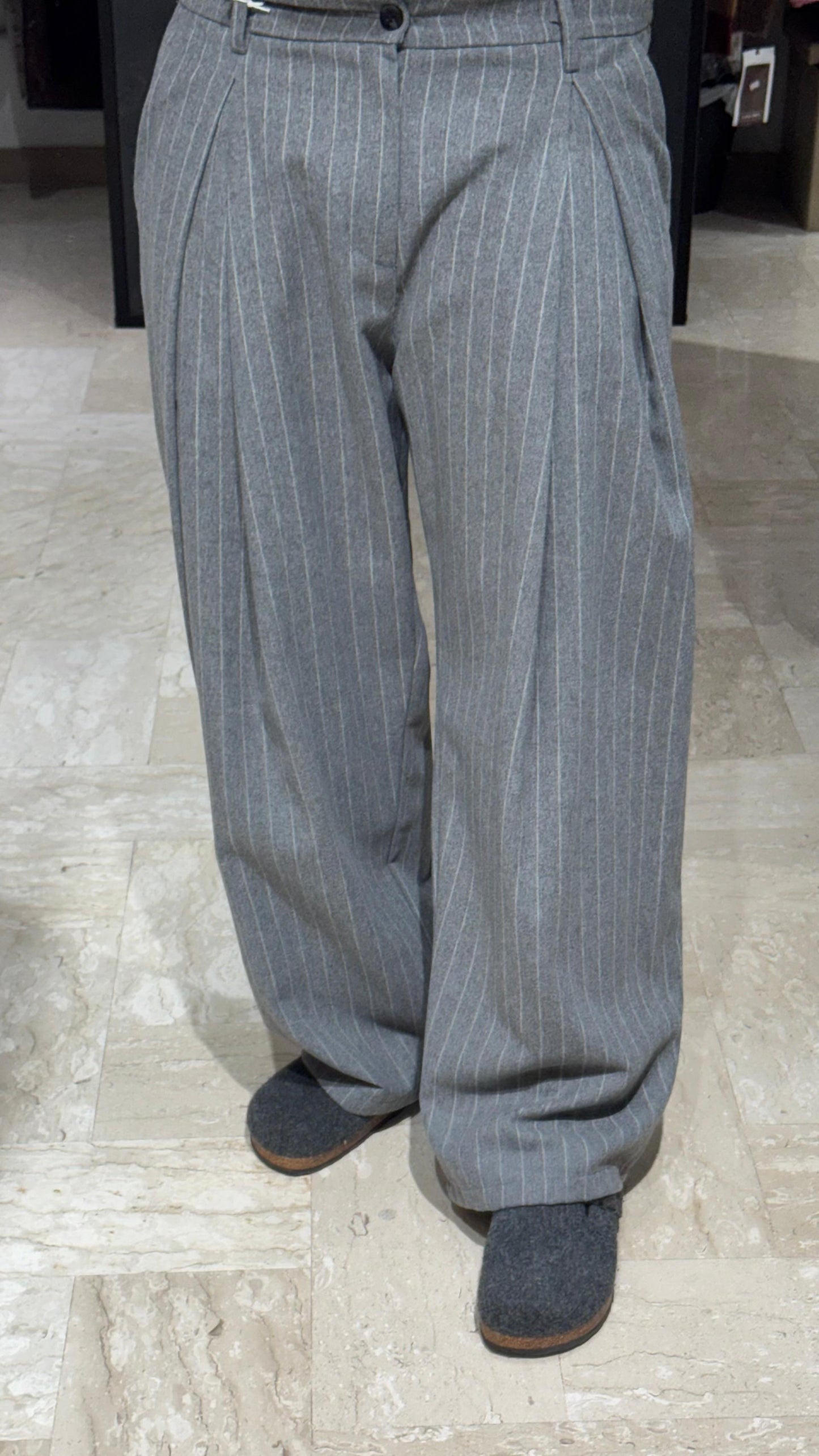 PANTALONE GRIGIO GESSATO DOPPIA PENCE