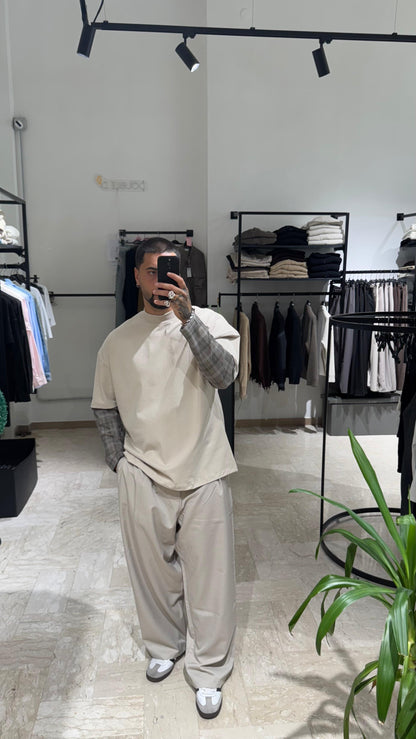LONG SLEEVE BEIGE CON MANICA A QUADRI