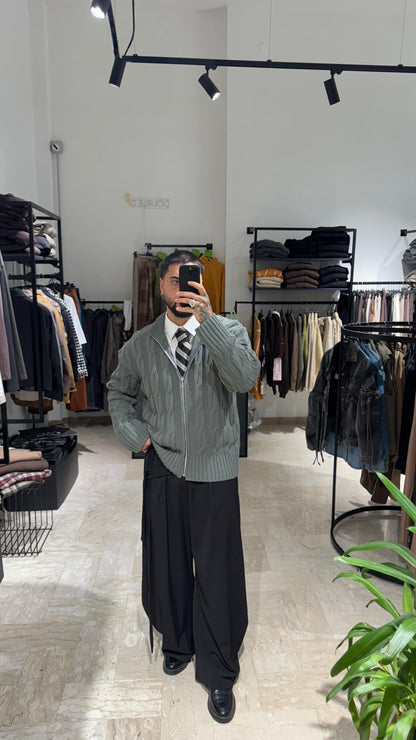 MAGLIONE GRIGIO INTRECCIATO CON ZIP