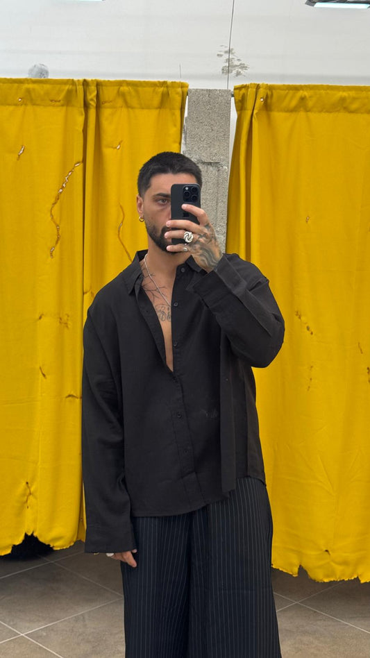 CAMICIA IN LINO NERA OVER