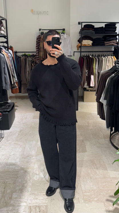 MAGLIONE NERO COLLO LARGO