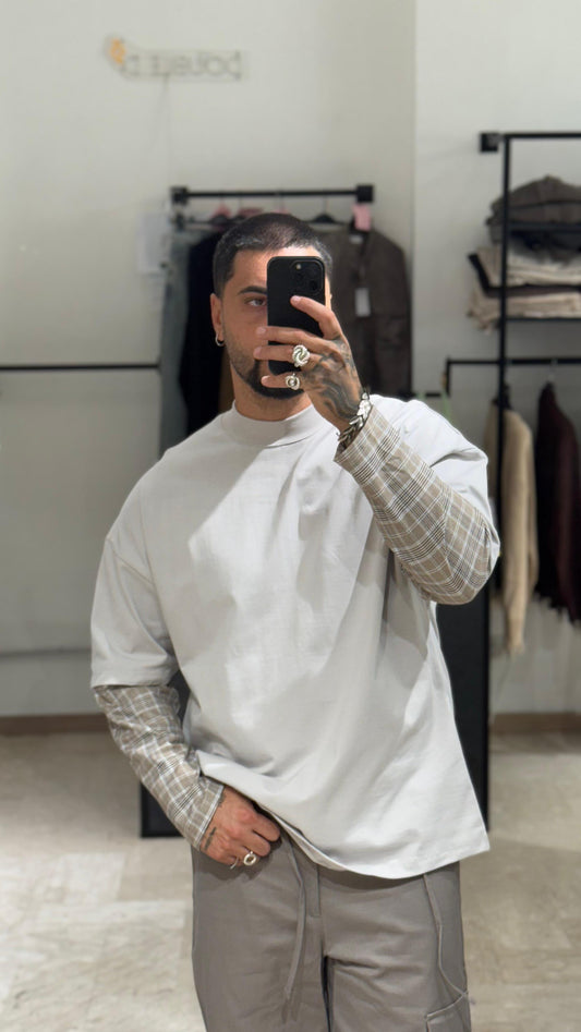 LONG SLEEVE TORTORA CON MANICA A QUADRI