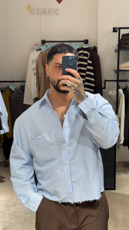 CAMICIA RIGHE AZZURRA CROP/OVER