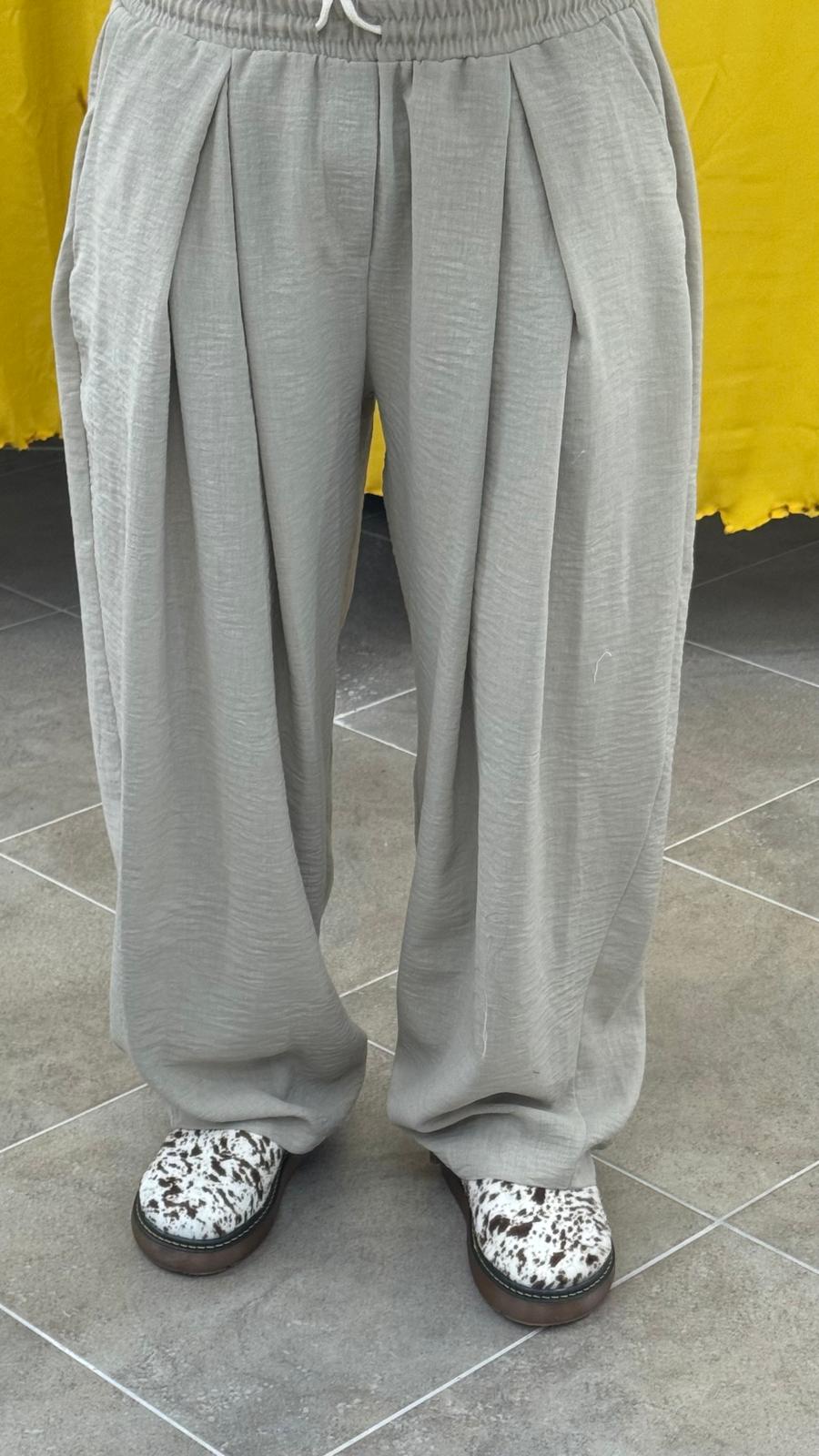 PANTALONE IN LINO  BIEGE DOPPIA PENCE