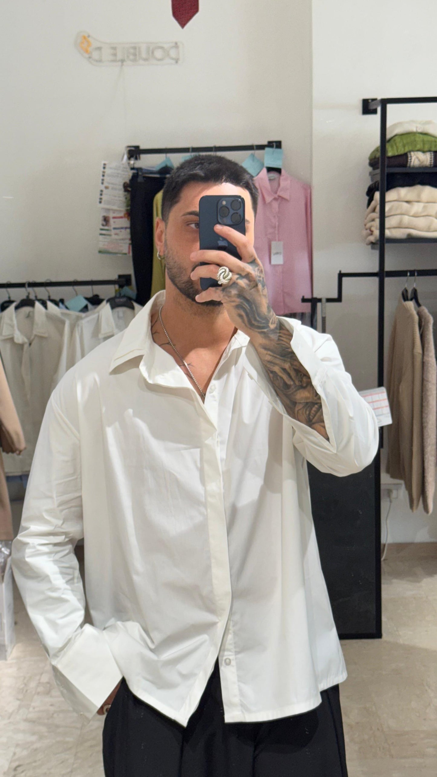 CAMICIA BIANCA OVER DOPPIO COLLETTO