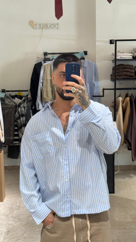 CAMICIA CROP RIGHE AZZURRE
