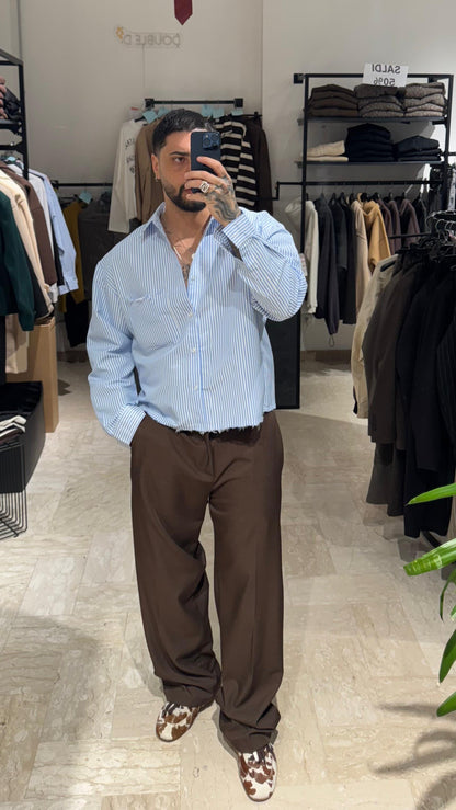 CAMICIA RIGHE AZZURRA CROP/OVER