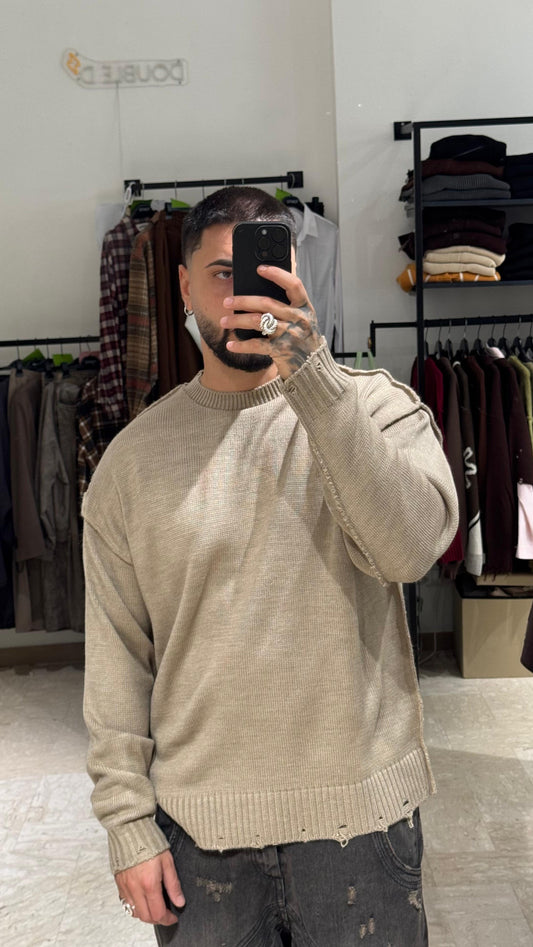 MAGLIONE BEIGE CON CUCITURE IN RILIEVO