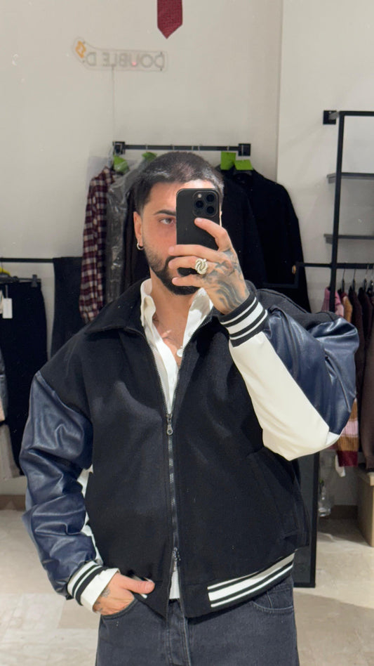 JACKET VARSITY CROP NERO