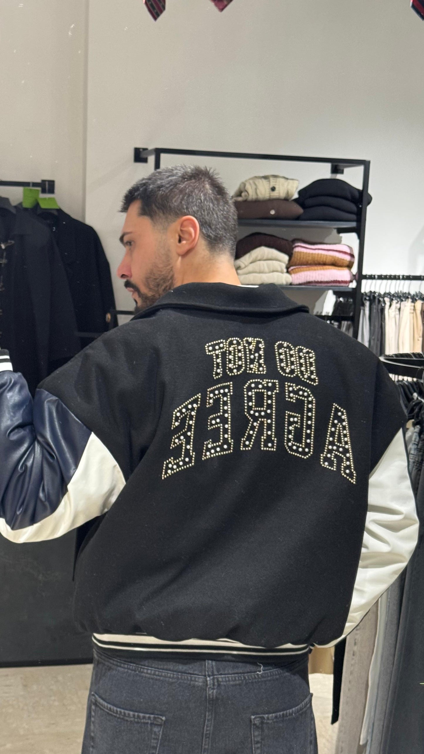 JACKET VARSITY CROP NERO