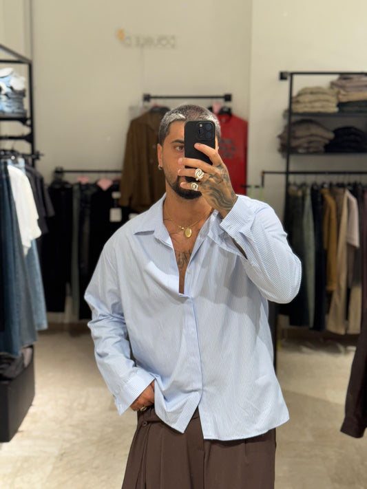 CAMICIA AZZURRA A RIGHE OVER