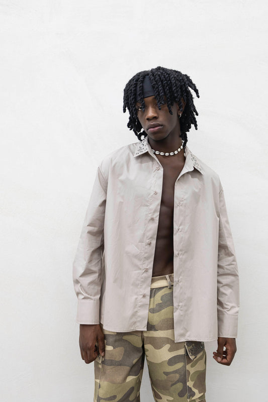 CAMICIA BEIGE CON BORCHIE